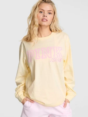 PINK T‑shirt bawełniany z długim rękawem Victoria's Secret Beżowy