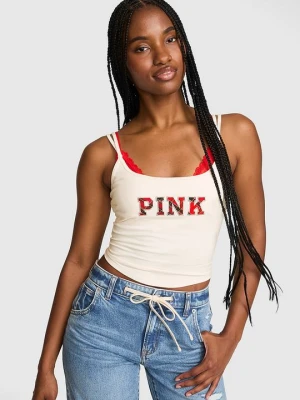 PINK Top All-Day Cotton na cienkich ramiączkach Victoria's Secret Szary