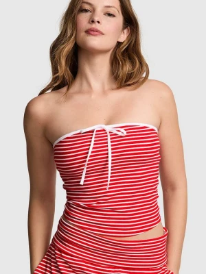 PINK Top bandeau All-Day Cotton z marszczeniem i wiązaniem z przodu Victoria's Secret