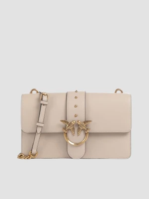 PINKO Beżowa skórzana damska torebka listonoszka Love One Classic ST.