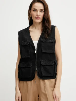 Pinko bezrękawnik jeansowy damski kolor czarny przejściowy 105053 A2HF