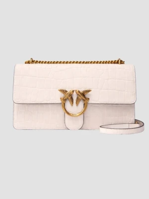 PINKO Biała skórzana damska torebka listonoszka Love One Classic DC