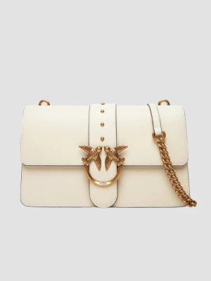 PINKO Biała skórzana damska torebka listonoszka Love One Classic ST.
