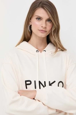 Pinko bluza bawełniana damska kolor beżowy z kapturem z aplikacją 101685.A163