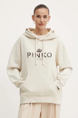 Pinko bluza bawełniana damska kolor beżowy z kapturem z nadrukiem 104388 A27V