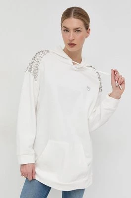 Pinko bluza bawełniana damska kolor biały z kapturem z aplikacją