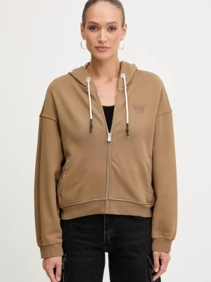 Pinko bluza bawełniana damska kolor brązowy z kapturem gładka 105509 A2RB