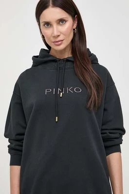 Pinko bluza bawełniana damska kolor czarny z kapturem z aplikacją 101685.A1N7