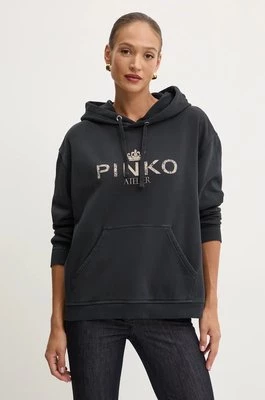 Pinko bluza bawełniana damska kolor czarny z kapturem z nadrukiem 104388 A27V