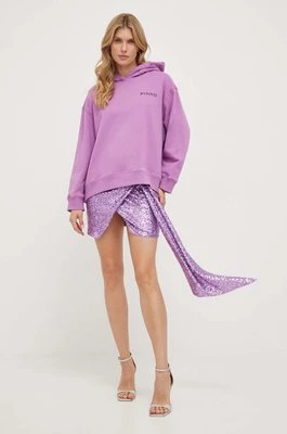 Pinko bluza bawełniana damska kolor fioletowy z kapturem z nadrukiem 101767.A13