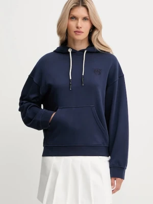 Pinko bluza bawełniana damska kolor granatowy z kapturem gładka 105507 A2RB