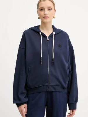 Pinko bluza bawełniana damska kolor granatowy z kapturem gładka 105509 A2RB
