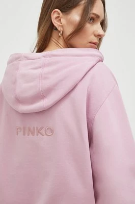 Pinko bluza bawełniana damska kolor różowy z kapturem z aplikacją 101133.A1N7