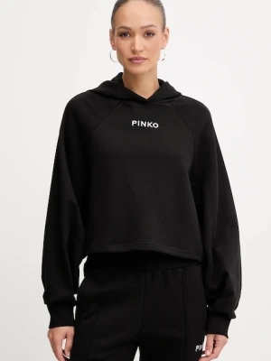 Pinko bluza damska kolor czarny z kapturem z aplikacją 105726 A2UR