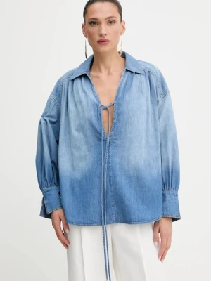 Pinko bluzka jeansowa damska kolor niebieski gładka 104630 A2DT