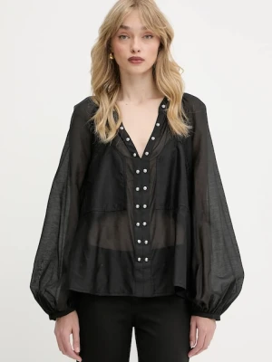 Pinko bluzka z domieszką jedwabiu damska kolor czarny gładka 105281 A2M7