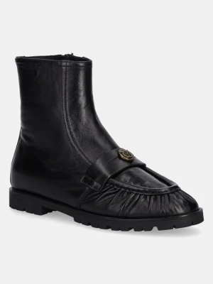 Pinko botki skórzane Nora 03 damskie kolor czarny na płaskim obcasie SD0437P003Z99