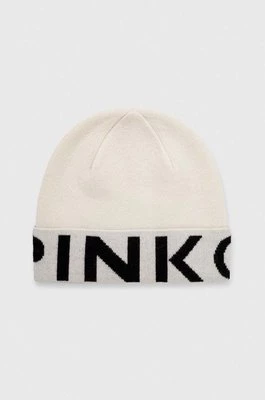 Pinko czapka wełniana kolor beżowy z cienkiej dzianiny wełniana