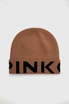 Pinko czapka wełniana kolor brązowy z cienkiej dzianiny wełniana 101507.A101
