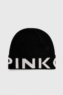 Pinko czapka wełniana kolor czarny z cienkiej dzianiny wełniana