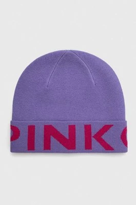 Pinko czapka wełniana kolor fioletowy z cienkiej dzianiny wełniana 101507.A101