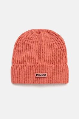 Pinko czapka wełniana kolor pomarańczowy z grubej dzianiny wełniana 104489 A1CH