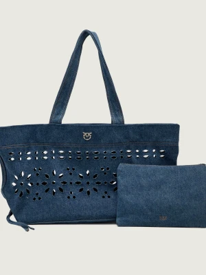 Pinko Jeansowa shopperka + saszetka CLASSIC SANGALLO