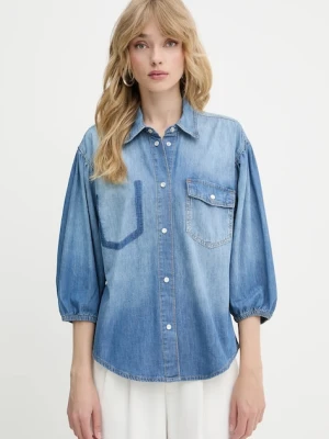 Pinko koszula jeansowa damska kolor niebieski regular z kołnierzykiem klasycznym 104629 A2DT