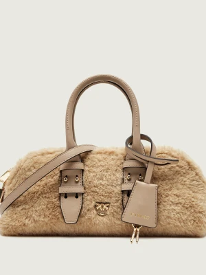 Pinko Kuferek Bowling Bag Horizontal Imitati | shearling | z dodatkiem skóry beżowy