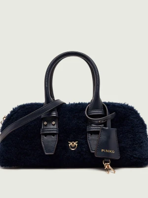 Pinko Kuferek Bowling Bag Horizontal Imitati | shearling | z dodatkiem skóry granatowy