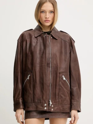 Pinko kurtka skórzana kolor brązowy przejściowa oversize 105012 A2I1