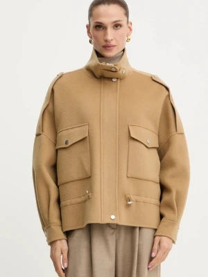 Pinko kurtka z dodatkiem wełny kolor zielony przejściowa oversize 105341 A2XM