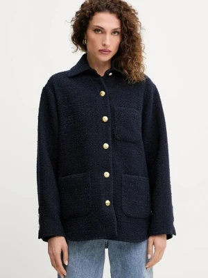Pinko kurtka z domieszką wełny kolor granatowy przejściowa oversize 105816 A2VJ