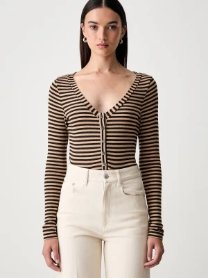 Pinko longsleeve damski z dodatkiem wełny brązowy