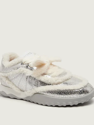Pinko Ocieplane skórzane sneakersy Gea 02 | shearling srebrny