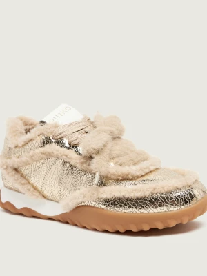Pinko Ocieplane skórzane sneakersy Gea 02 | shearling złoty