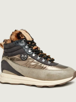 Pinko Ocieplane sneakersy Zoe 22 | z dodatkiem skóry szary