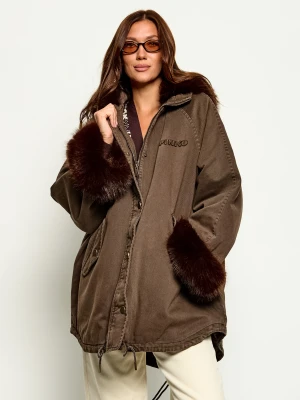 Pinko Parka Patria | Loose fit | shearling brązowy