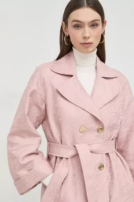 Pinko płaszcz damski kolor różowy przejściowy dwurzędowy