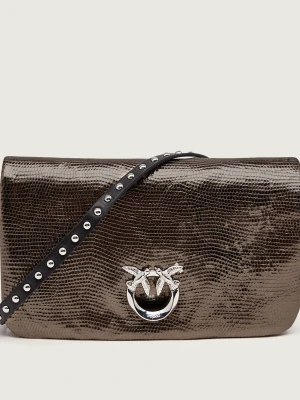 Pinko Skórzana kopertówka Click Soft Horizontal Mini Lam brązowy
