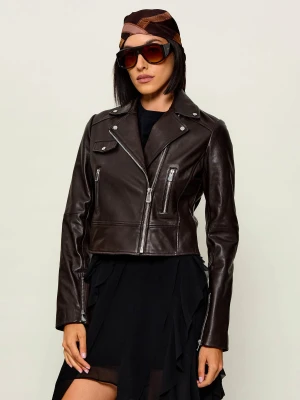 Pinko Skórzana ramoneska New Sensibile | Regular Fit brązowy