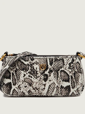 Pinko Skórzana torebka na ramię Half Moon Horizontal Mini szary
