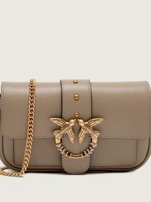 Pinko Skórzana torebka na ramię Love Pocket New Buckle beżowy