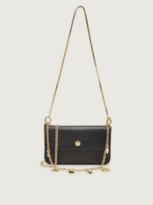 Pinko Skórzana torebka na ramię Phone Pocket Chain czarny