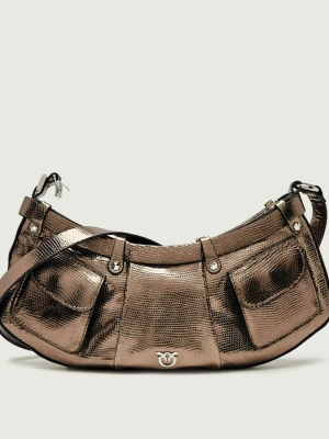 Pinko Skórzana torebka na ramię Pocket Body Mini metaliczny