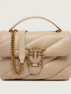 Pinko Skórzana torebka na ramię Puff Classic New Buckle beżowy