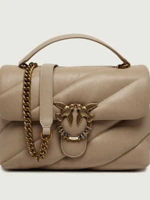 Pinko Skórzana torebka na ramię Puff Classic New Buckle beżowy