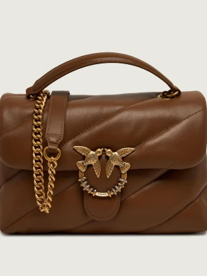 Pinko Skórzana torebka na ramię Puff Classic New Buckle brązowy