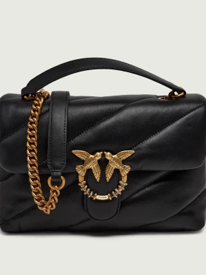 Pinko Skórzana torebka na ramię Puff Classic New Buckle czarny