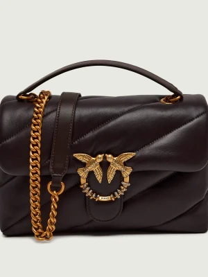 Pinko Skórzana torebka na ramię Puff Classic New Buckle brązowy